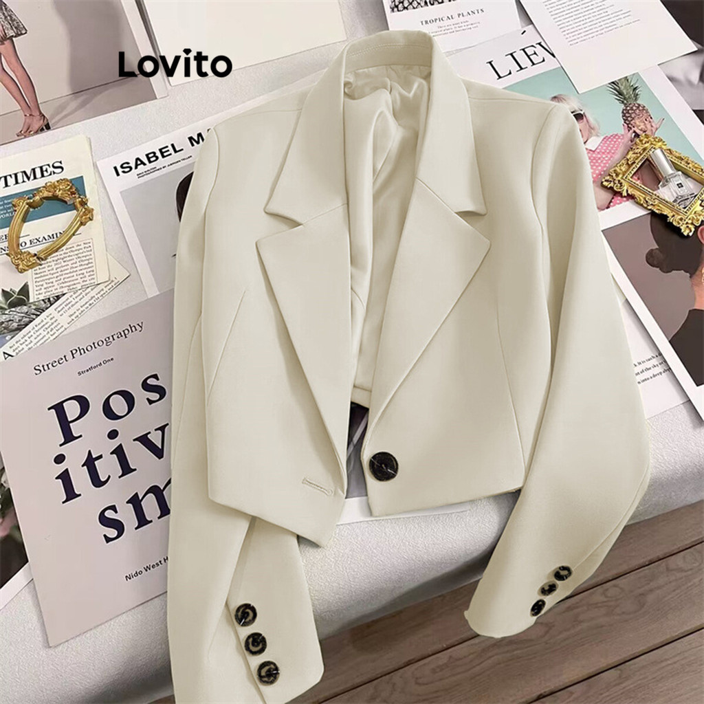 Lovito 女款休閒素色前紐帶西裝外套 LNL48196