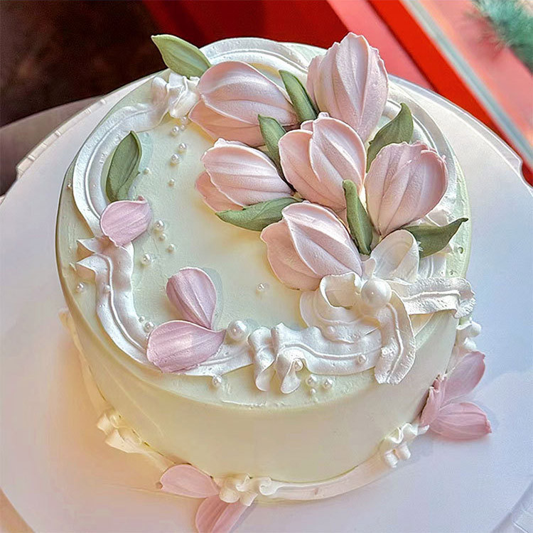立體花朵鬱金香刮刀花紋理矽膠模具 巧克力生日蛋糕烘焙裝飾磨具