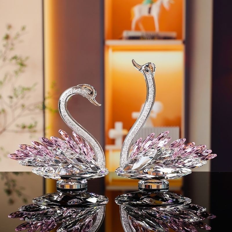 水晶天鵝擺件 客廳玄關酒櫃裝飾品 高檔禮物