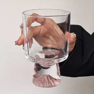 🔶臺灣發貨🔶粉色山脈玻璃杯子水杯高階感小眾創意高腳飲品杯咖啡杯甜筒杯酒杯