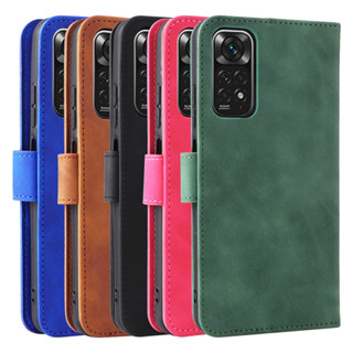 適用小米 紅米note11 4G手機套Redmi note11S磁扣翻蓋膚感牛皮紋商務皮套素面書本式手機殼