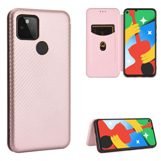 日本書本式防摔殼適用 Google 谷歌Pixel 4A 5G素面手機套保護殼磁扣翻蓋插卡耐髒耐磨碳纖維商務皮套
