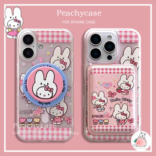 可愛的米菲兔Hello Kitty支架無線充電手機殼適用於 iPhone 16 15 14 13 Pro Max卡包外殼