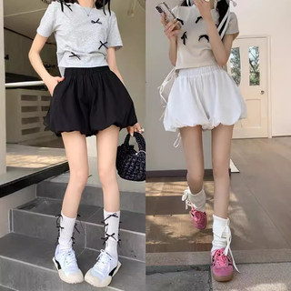 【上新優惠】嚴選黑色雲朵花苞褲裙女夏季高腰顯瘦南瓜蓬蓬褲a字休閒泡泡燈籠短褲創新