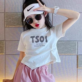 [潮童穿搭]女童T恤 女孩短袖 兒童半袖 正韓童裝 夏季新款韓版中大童白色T恤 休閒純棉薄款上衣 個性時尚短款字母t恤