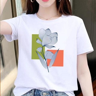 胖胖美依 短袖T卹 上衣 印花上衣 中大尺寸 S-4XL新款休閒外穿幾何打底衫女短袖氣質圓領T卹-4095.