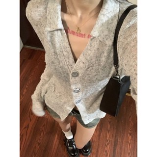 《SSH》女生小衣櫥 S-XL 春秋季 復古修身 顯瘦灰色 薄款 收腰長袖 辣妹防曬衣上衣女 薄外套