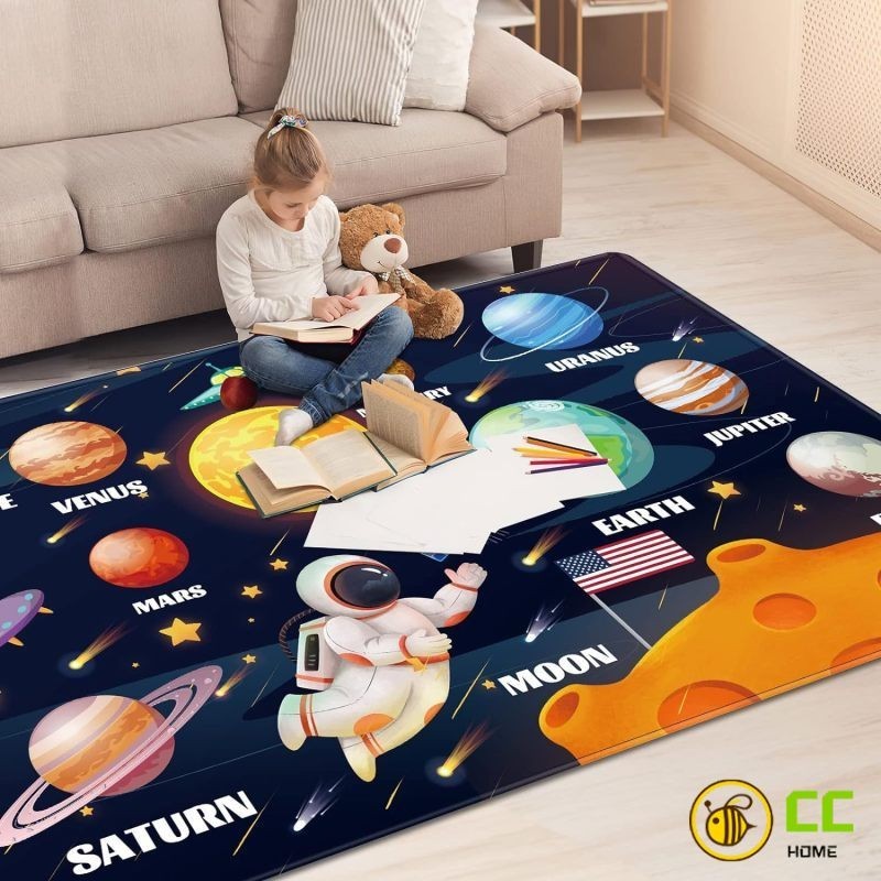 CC❤Home 太空人水晶絨地毯卡通兒童房遊戲毯臥室大尺寸茶几墊臥室防滑床邊毯