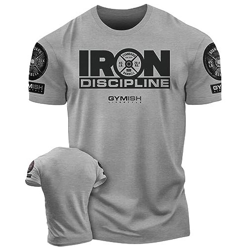 男士棉質 T 恤 Iron Discipline Gym Workout 襯衫男士勵志 T 恤(LG,鐵紀律灰色)快速