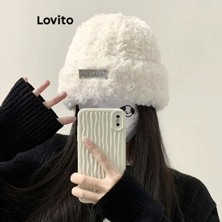 Lovito 女款休閒素色貼片金屬毛絨帽LFA10303