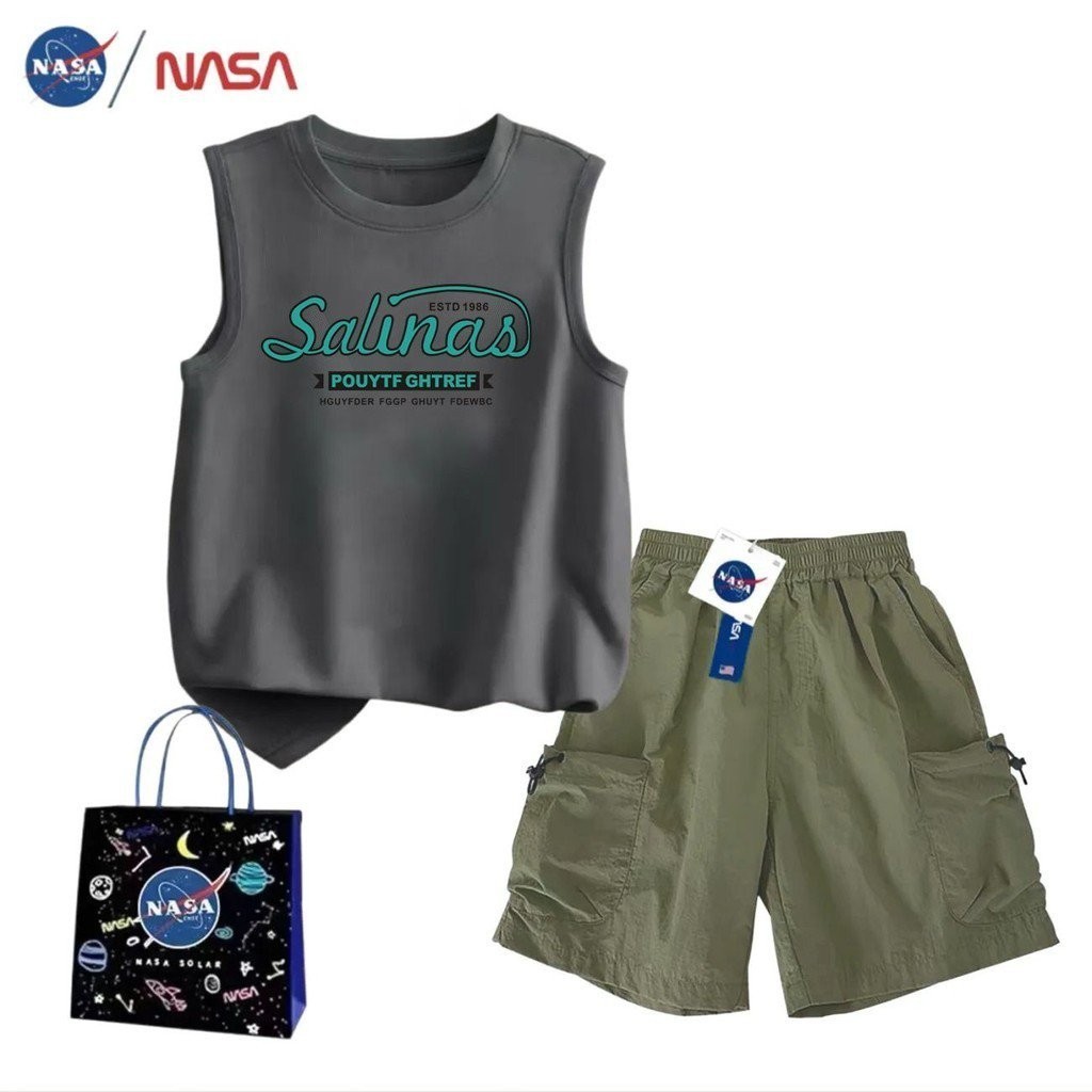 中大童洋氣背心夏季男童一整套男孩2024工裝NASA聯名套裝新款短褲