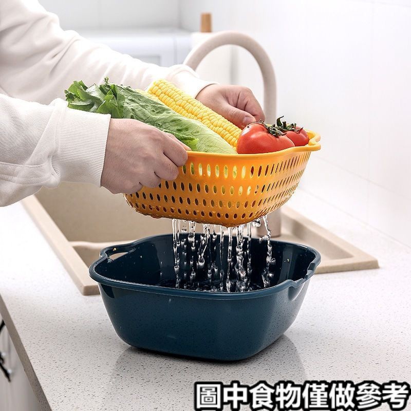 «瀝水籃» 現貨 雙層廚房洗菜盆 瀝水籃 火鍋拼盤洗菜籃家用客廳塑膠水果盆洗 水果盤