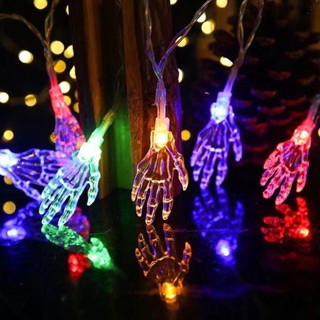 萬聖節燈串 10 英尺 20 LED 透明骷髏手形裝飾吊燈防水七彩燈電池供電的派對幽靈燈