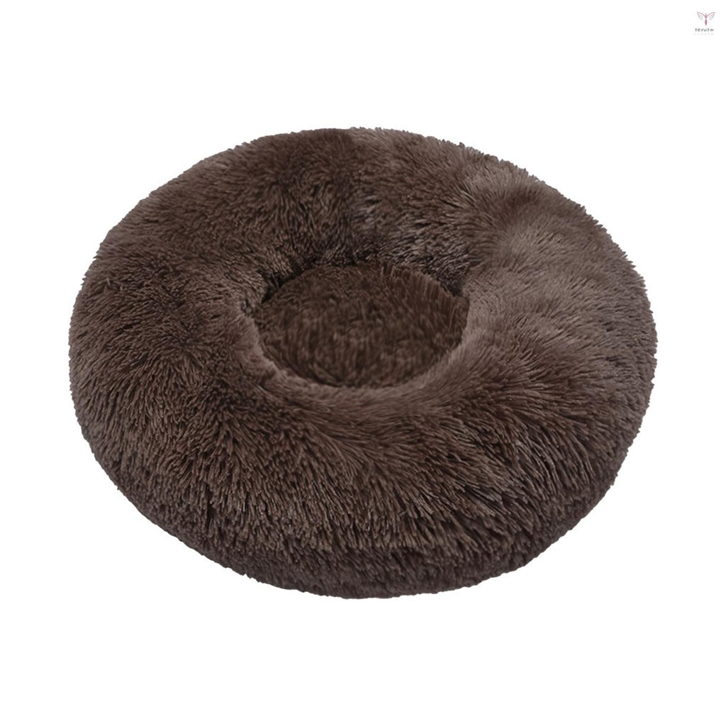 蓬鬆毛絨圓形寵物床自暖貓床墊貓墊床帶防滑底柔軟冬季可水洗貓床墊適用於室內貓狗