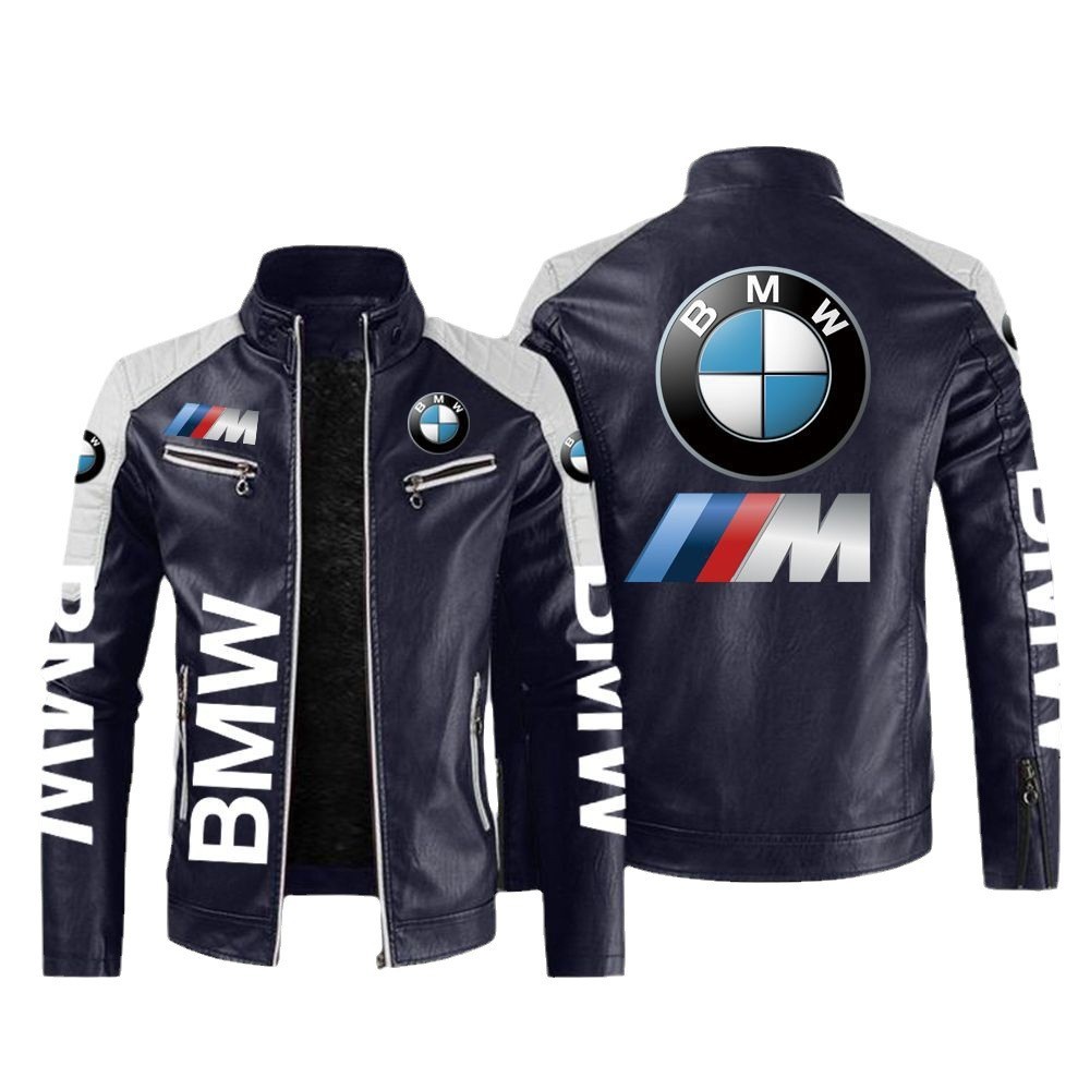 BMW車標立領PU外套 防水保暖皮衣夾克 賽車服 騎行服