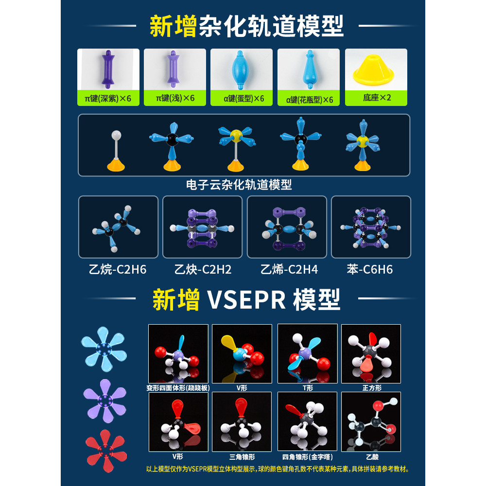 教具 國中國高有機化學分子結構模型 球棍比例模型 棍棒球棒模型 無機原子晶體雜化軌道電子雲演示實驗器材 教具專用