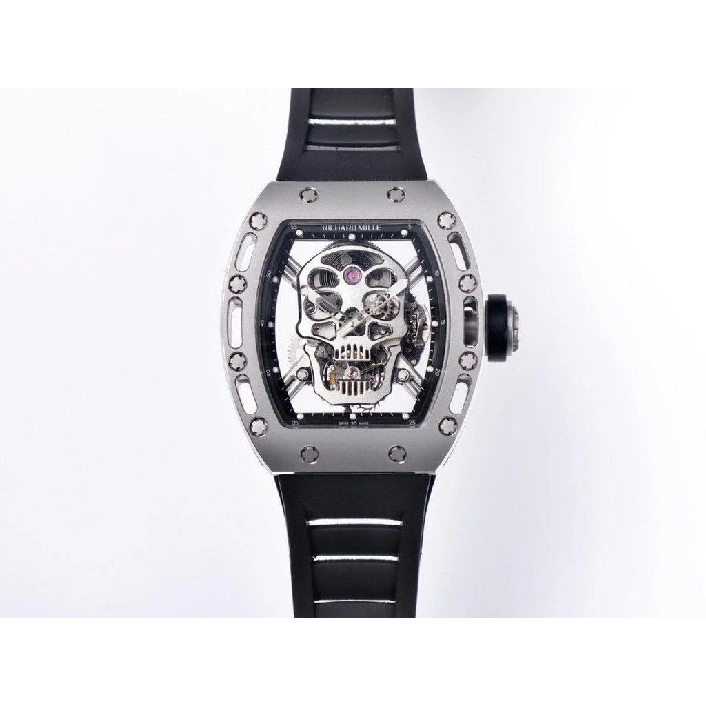 JB廠陀飛輪手錶男士系列RM52鈦合金骷髏頭機械男表橡膠錶帶 49.8*44.4*16.4mm