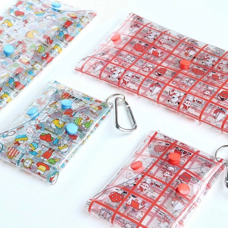 F&amp;X 可愛筆袋日本昭和風卡通印花PVC透明摁釦一片式卡包文具盒筆袋收納眼鏡盒
