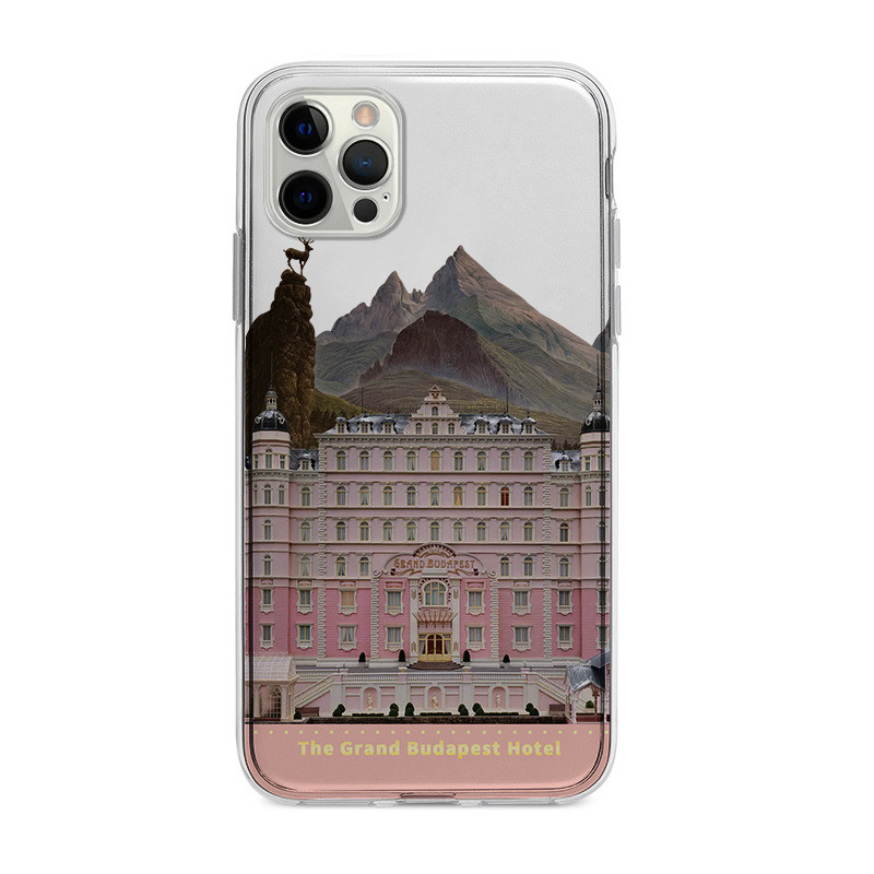 油畫粉色城堡適用iphone15promax手機殼13電影海報xsmax透明11pro藝術12mini簡約14Plus高
