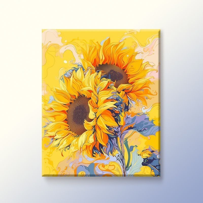 40*50cm 向日葵數字油畫DIY手工塗色繪畫減壓高級手繪花油畫客廳藝術裝飾畫