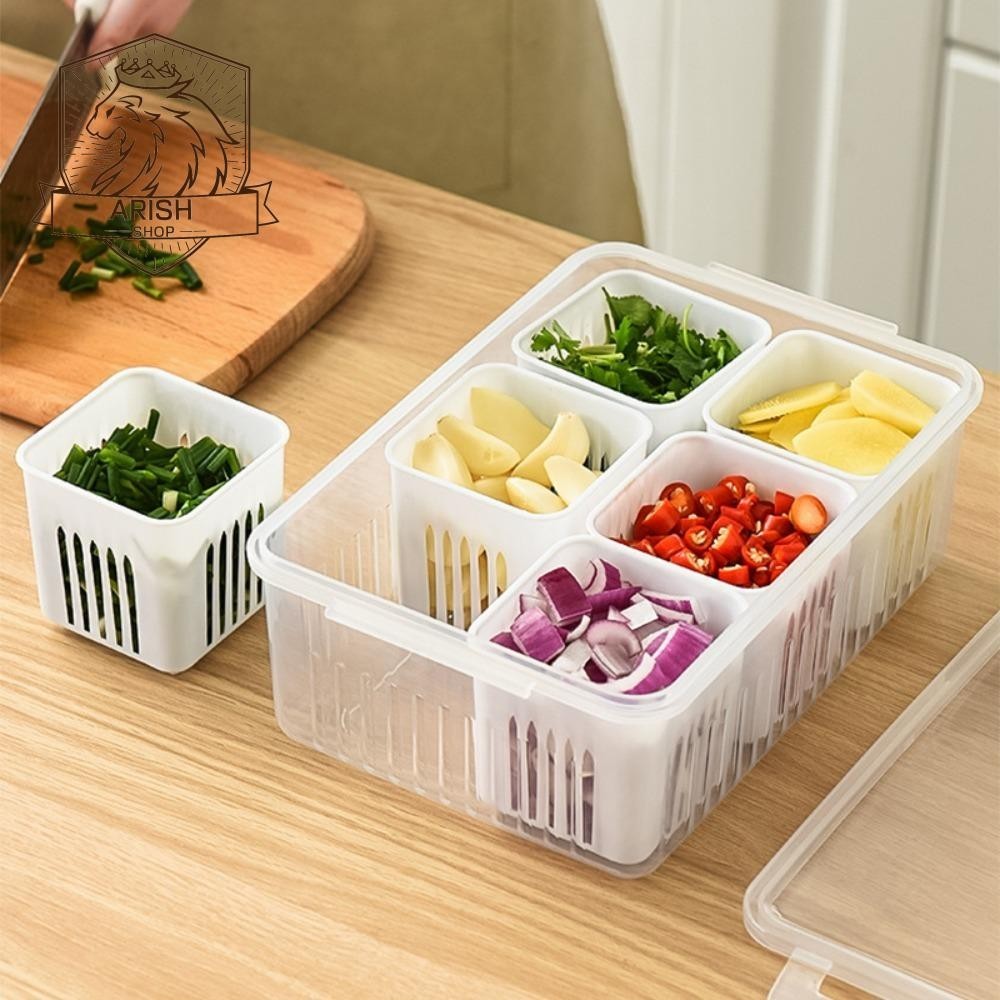 ARISH121大蒜保鮮盒雙層六格透明廚房小工具排水儲物箱密封食品儲物盒帶蓋蔬菜盒