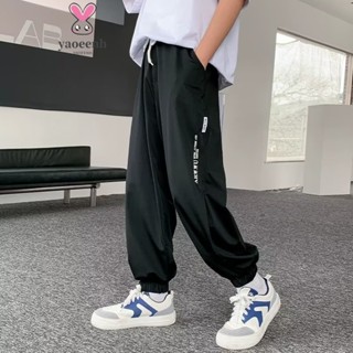 【YAOEENH】110-170CM 男童夏季輕薄字母速乾防蚊褲 中大童時尚束腳休閒運動長褲 現貨 快速出貨