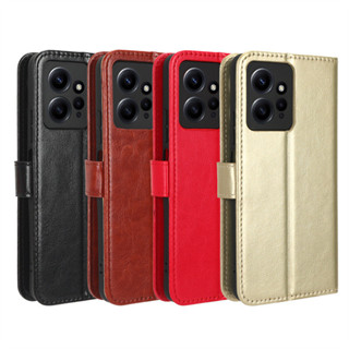 日本書本式側掀皮套 紅米Note12 4G手機殼Redmi Note 12海外版翻蓋皮套瘋馬紋插卡保護套素面手機殼