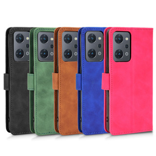 適用oppo Reno7A手機殼多功能保護套翻蓋磁扣插卡9A膚感牛皮紋商務皮套素面色書本式手機殼