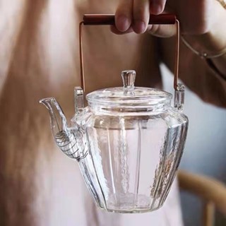 臺灣出貨#【1201人收藏】耐熱玻璃茶壺水壺提樑ing茶具鑽石通用套裝辦公室日式複古明火