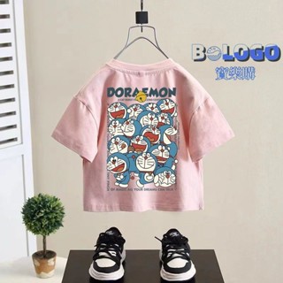 Doraemon哆啦A夢兒童卡通t恤夏裝女童寶寶短袖洋氣純棉夏季兒童休閒短袖上衣