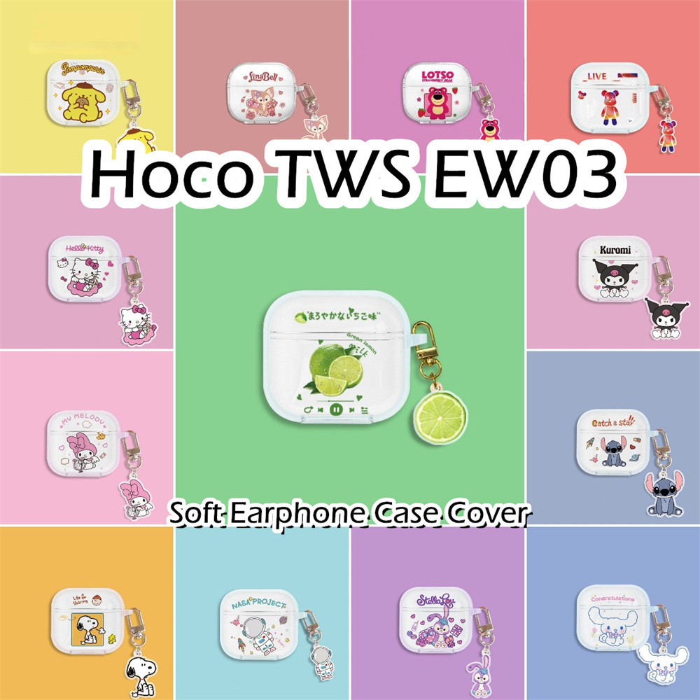 HOCO 【案例首頁】適用於浩酷 Tws EW03 案例透明清新風格卡通圖案軟矽膠耳機盒外殼保護套