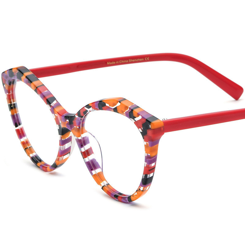 新款多色拼料貓眼板材眼鏡框男女同款眼鏡可配鏡眼鏡架