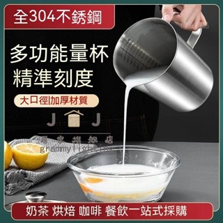 JJ家居旗艦店透明量杯 烘培 尖嘴塑膠量杯 量杯 玻璃量杯特厚304不銹鋼量杯加大容量咖啡奶茶店計量杯帶刻度家用廚房烘焙