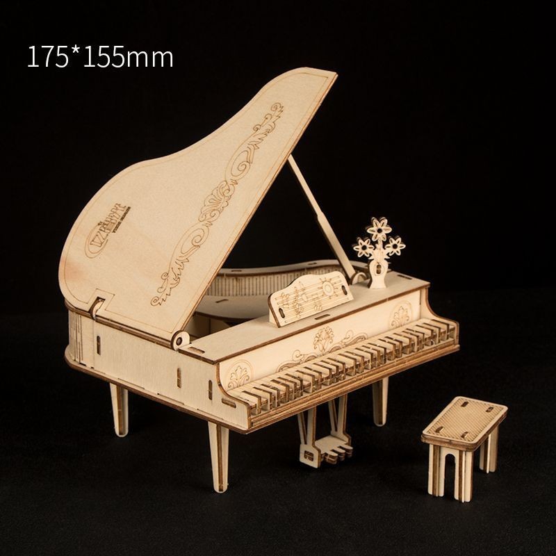 【新品】樂器DIY拼裝音樂盒 兒童鋼琴豎琴手工拼圖木質手搖八音盒擺件