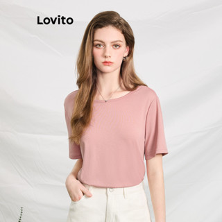 Lovito 女款優雅素色抽繩基本款 T 恤 L86ED297