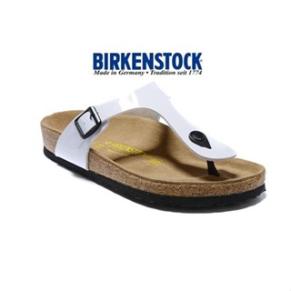 Birkenstock夾腳拖白色鏡面黑底 休閒皮革涼鞋 35-45
