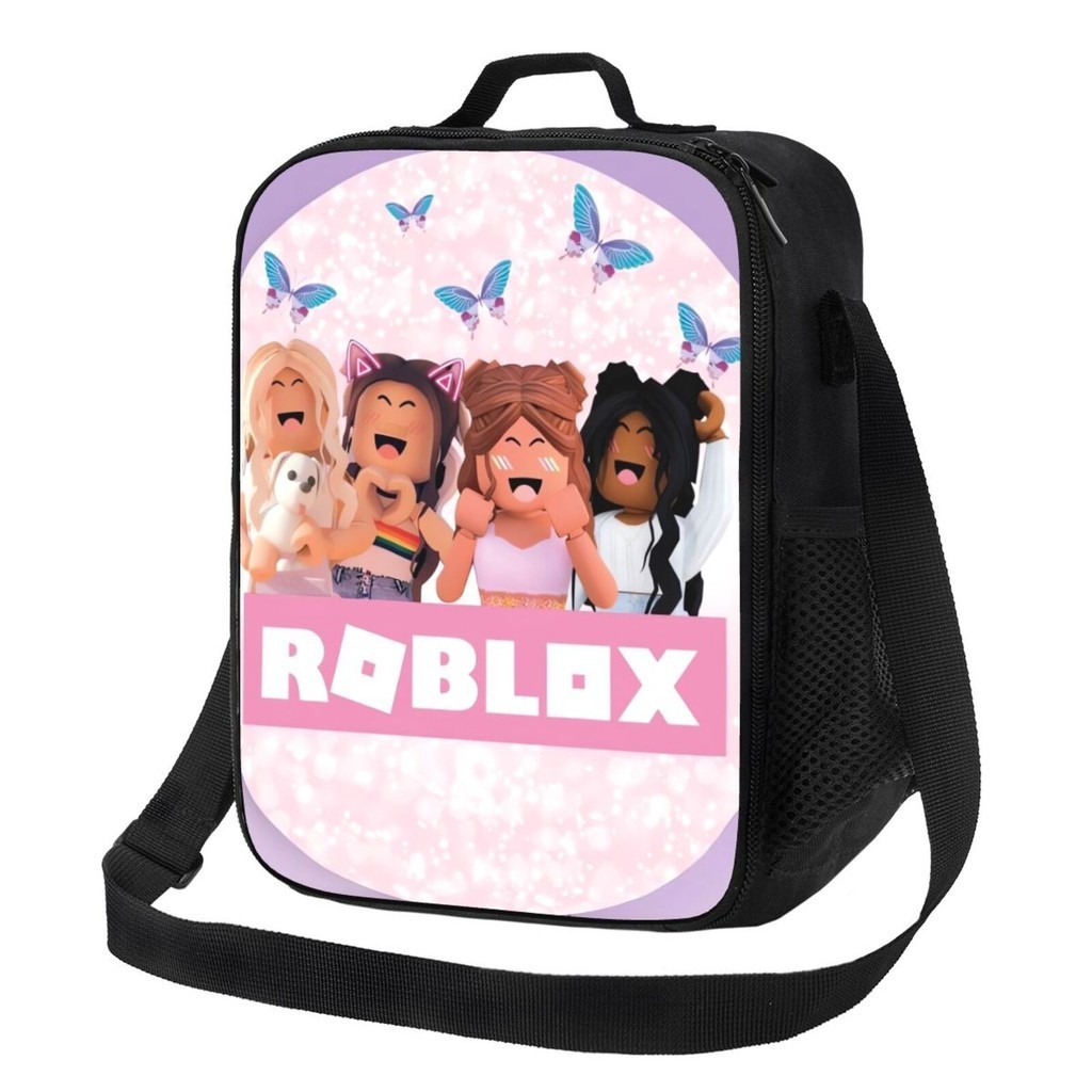 Roblox 女孩新款絕緣午餐袋雙口袋大容量學生男孩/女孩飯盒袋聖誕禮物