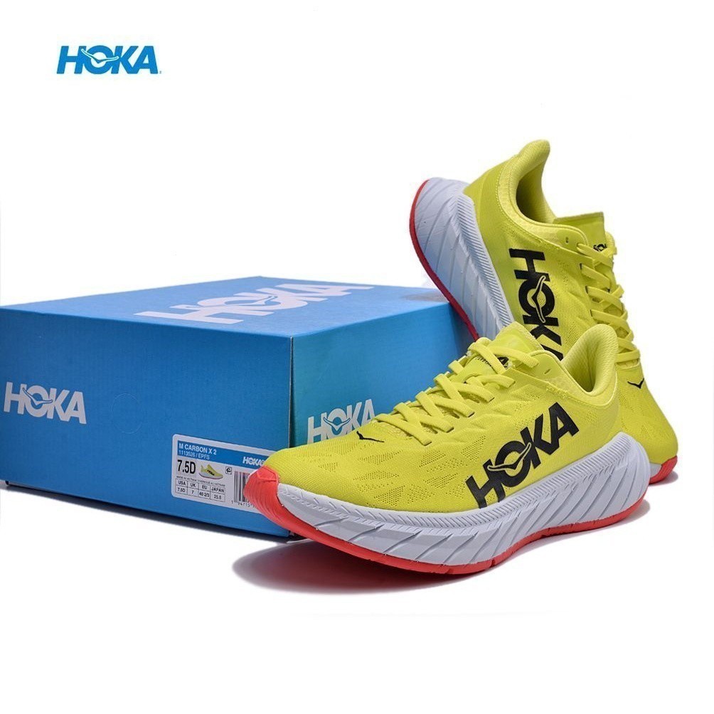 2023hot HOKA ONE carbon x2 黃色熒光黑減震低幫跑步運動鞋