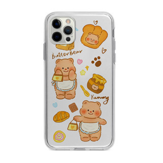 可愛黃油小熊適用iPhone15promax手機殼14pro保護殼軟12pro簡約透明xr創意12mini卡通13pro