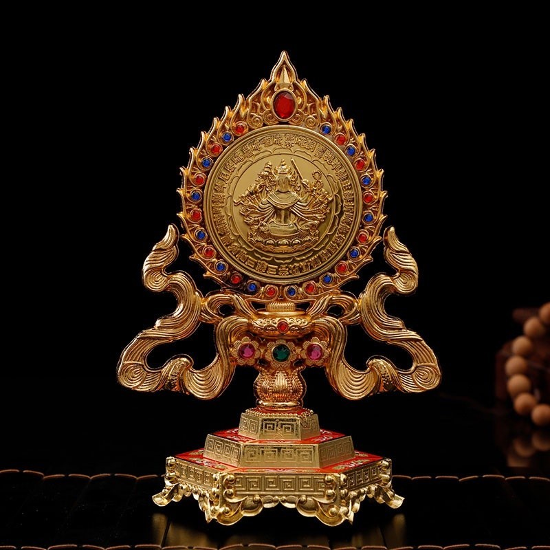 風水閣~∏◘∈新款西藏修法法器擺件琺琅彩繪準提佛母菩薩銅鏡銅準提鏡結緣