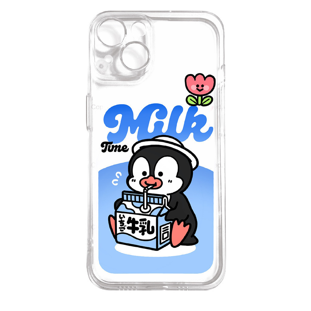 企鵝喝牛奶原創iPhone14手機殼13promax12亞克力個性潮可愛適用蘋果15xs華為mate60pro小米viv