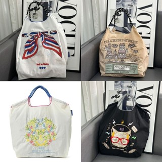 🍎日係ball chain馬卡龍刺繡購物袋小眾尼龍手提包環保袋新款佈袋