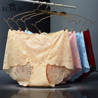 Ecmln 女士高腰性感蕾絲內褲鏤空柔軟內衣透氣加大碼女內衣 L-2XL