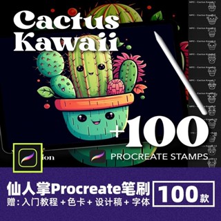 Procreate筆刷 卡愛手繪卡通仙人掌盆栽綠植物景觀輔助線稿繪畫筆