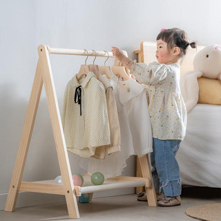 『 MUU 』兒童衣帽架落地寶寶實木掛衣架臥室簡約衣服架幼兒衣物收納置物架