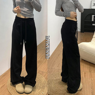 黑色休閒運動褲女秋冬刷毛大尺碼胖mm寬鬆顯瘦梨型身材高腰闊腿棉褲