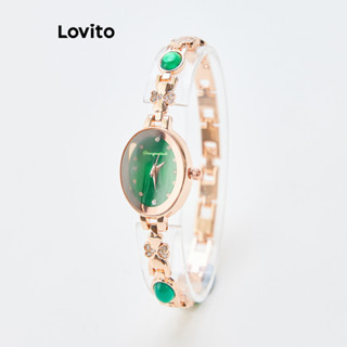 Lovito 優雅素色水鑽蝴蝶結手鍊輕奢復古精緻女款石英手錶 LFA78143