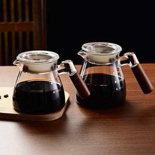 咖啡下壺 日式咖啡壺 泡茶壺 玻璃咖啡壺 咖啡下接壺 高硼矽玻璃手工咖啡壺 側木把大容量摩卡壺 可電陶爐加熱耐高溫咖啡壺