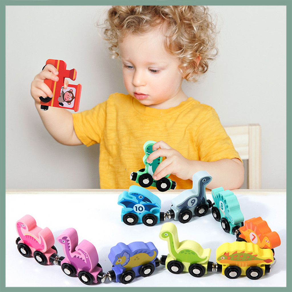 【Wx】兒童ic恐龍火車玩具恐龍顏色數字認知精細動作技能開發幼兒男孩女孩益智木製小火車玩具