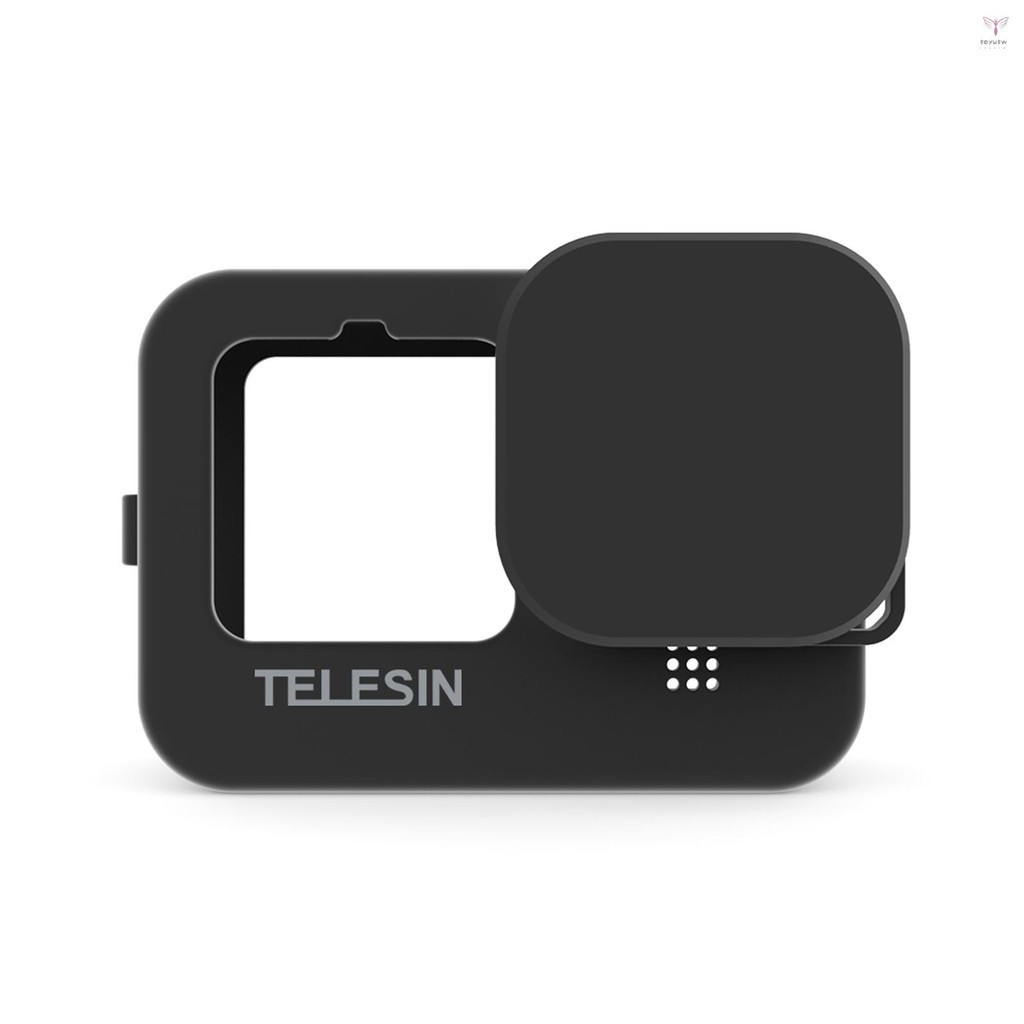 Telesin 運動相機保護套保護套軟矽膠帶鏡頭蓋掛繩保護配件更換適用於 Hero 9 10 黑色相機